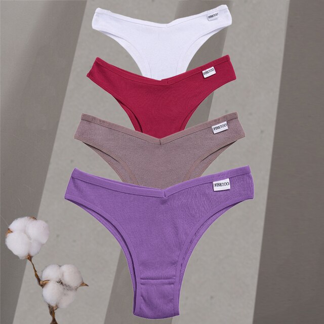 4pc Sets - Women's Cotton Brazilian Low-Rise Solid Color Underwear