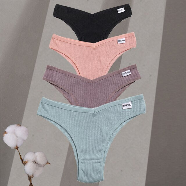 4pc Sets - Women's Cotton Brazilian Low-Rise Solid Color Underwear