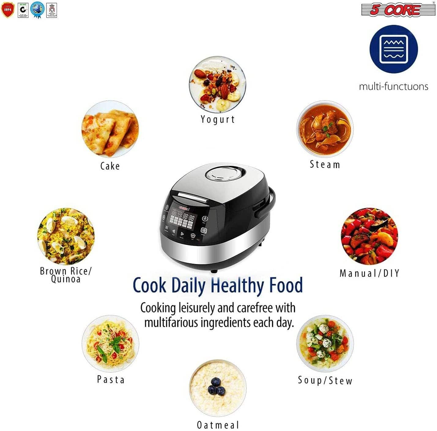 5CORE - Asian Rice Cooker & Steamer Pot with Electric Digital Touch Screen