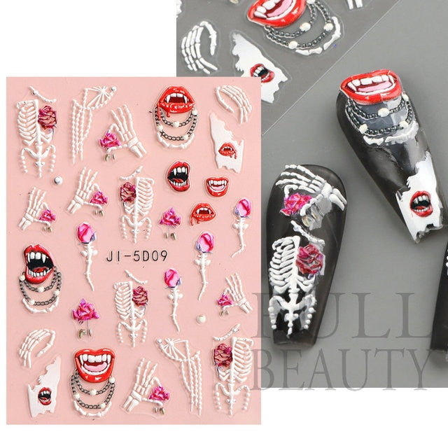 5D Carved, Embossed Halloween Nails Decals