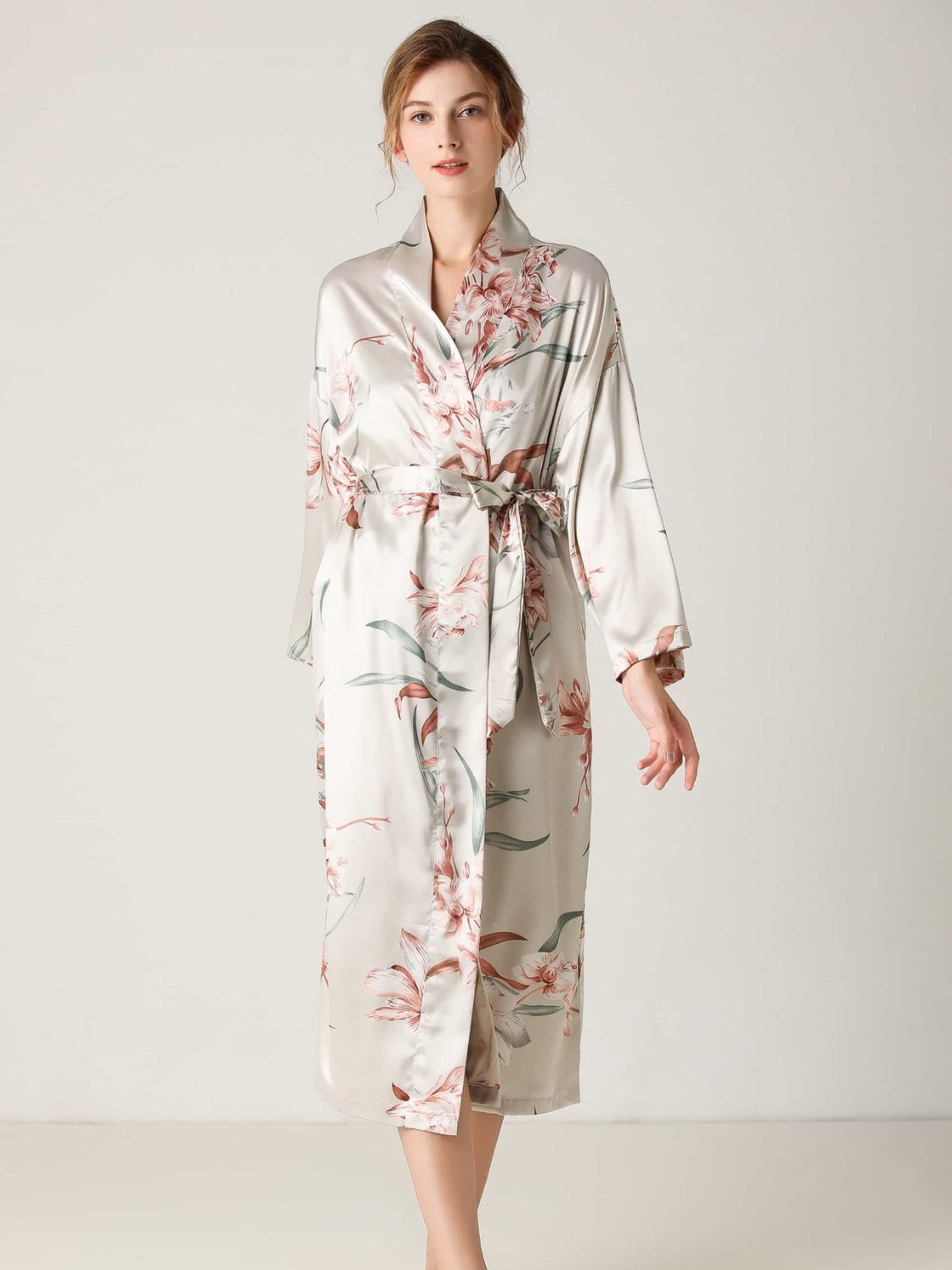 Floral Tie-Waist Long Sleeve Robe