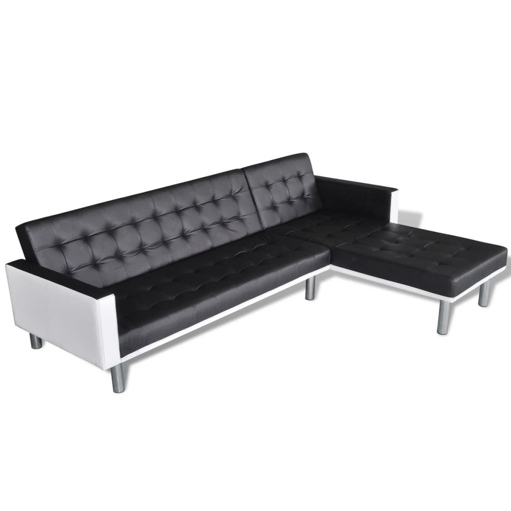 VIDA XL L-Shaped Faux Leather Sofa Bed Lounger