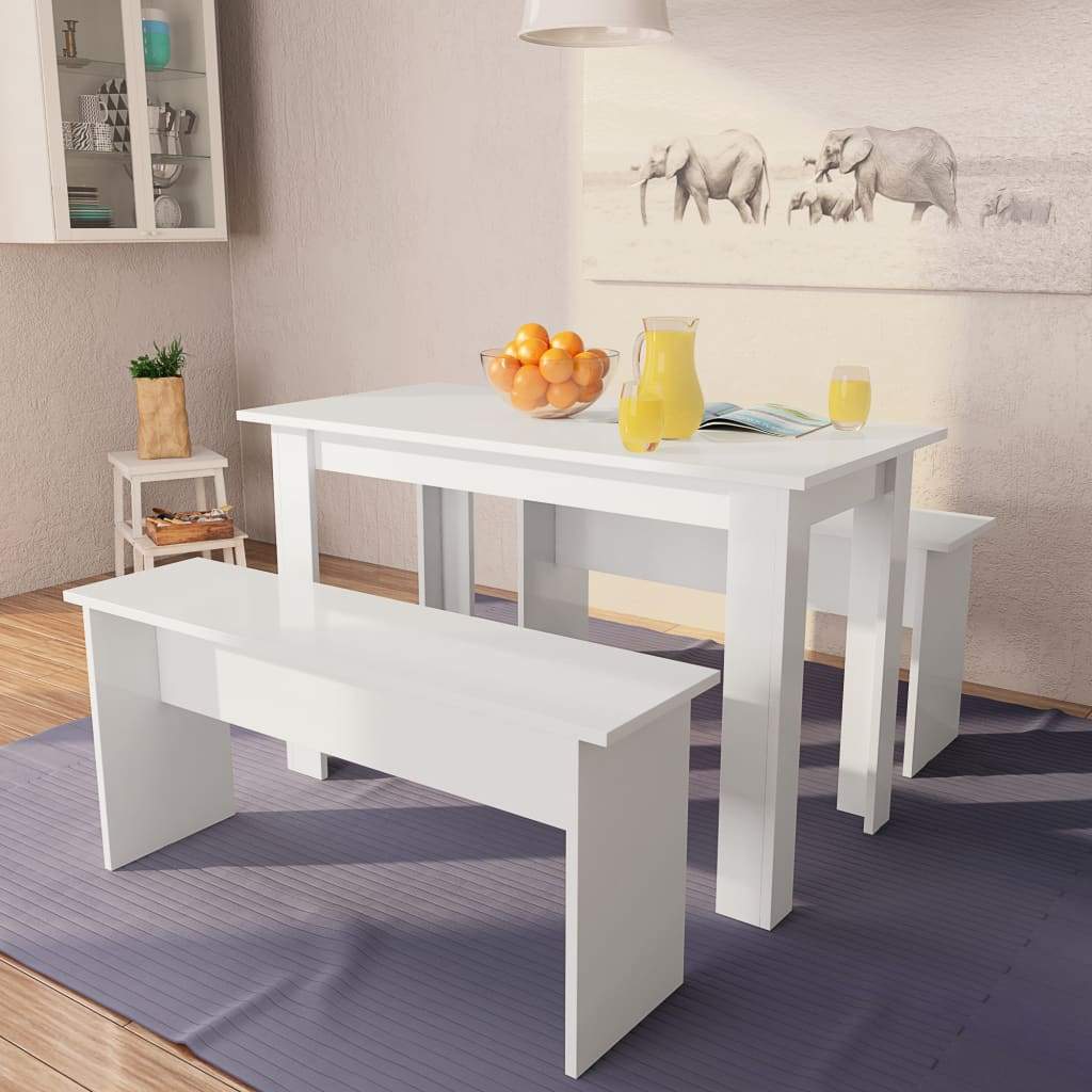 vidaXL Dining Table and Benches 3 Pieces Chipboard Dining Room Set Oak/White-0