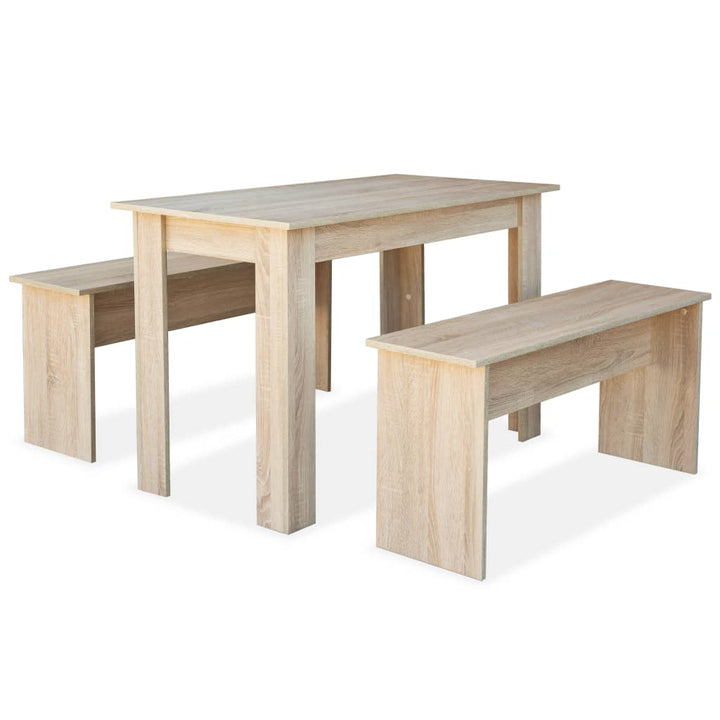 vidaXL Dining Table and Benches 3 Pieces Chipboard Dining Room Set Oak/White-4
