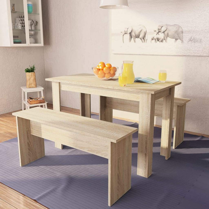 vidaXL Dining Table and Benches 3 Pieces Chipboard Dining Room Set Oak/White-3