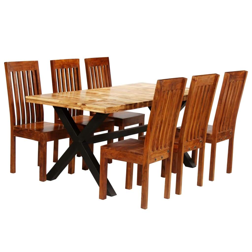 vidaXL Dining Table Set 7 Pieces Solid Acacia and Mango Wood-0