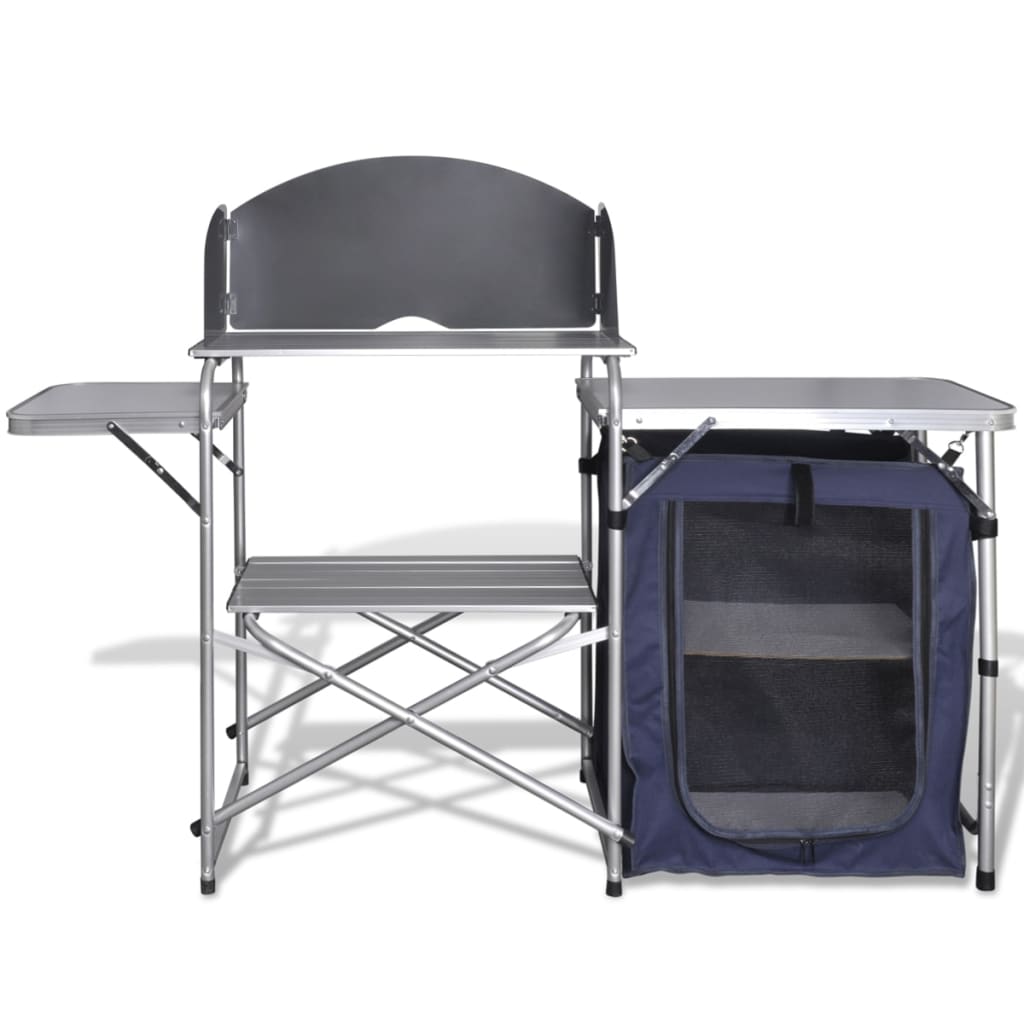 vidaXL Foldable Camping Kitchen Unit with Windshield Aluminum-2