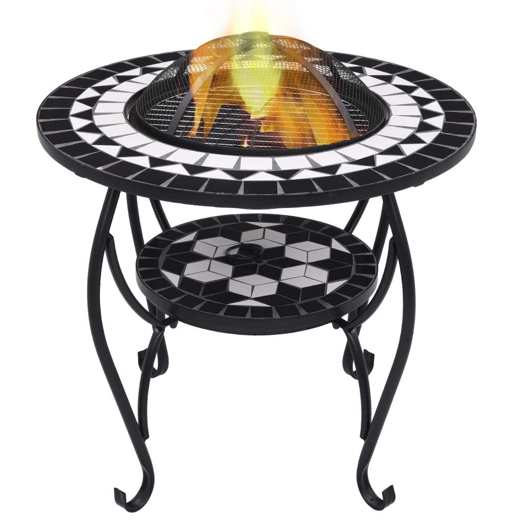 vidaXL Mosaic Fire Pit Table 26.8" Ceramic Fireplace Heater Multi Designs-6