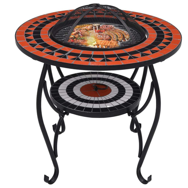 vidaXL Mosaic Fire Pit Table 26.8" Ceramic Fireplace Heater Multi Designs-11