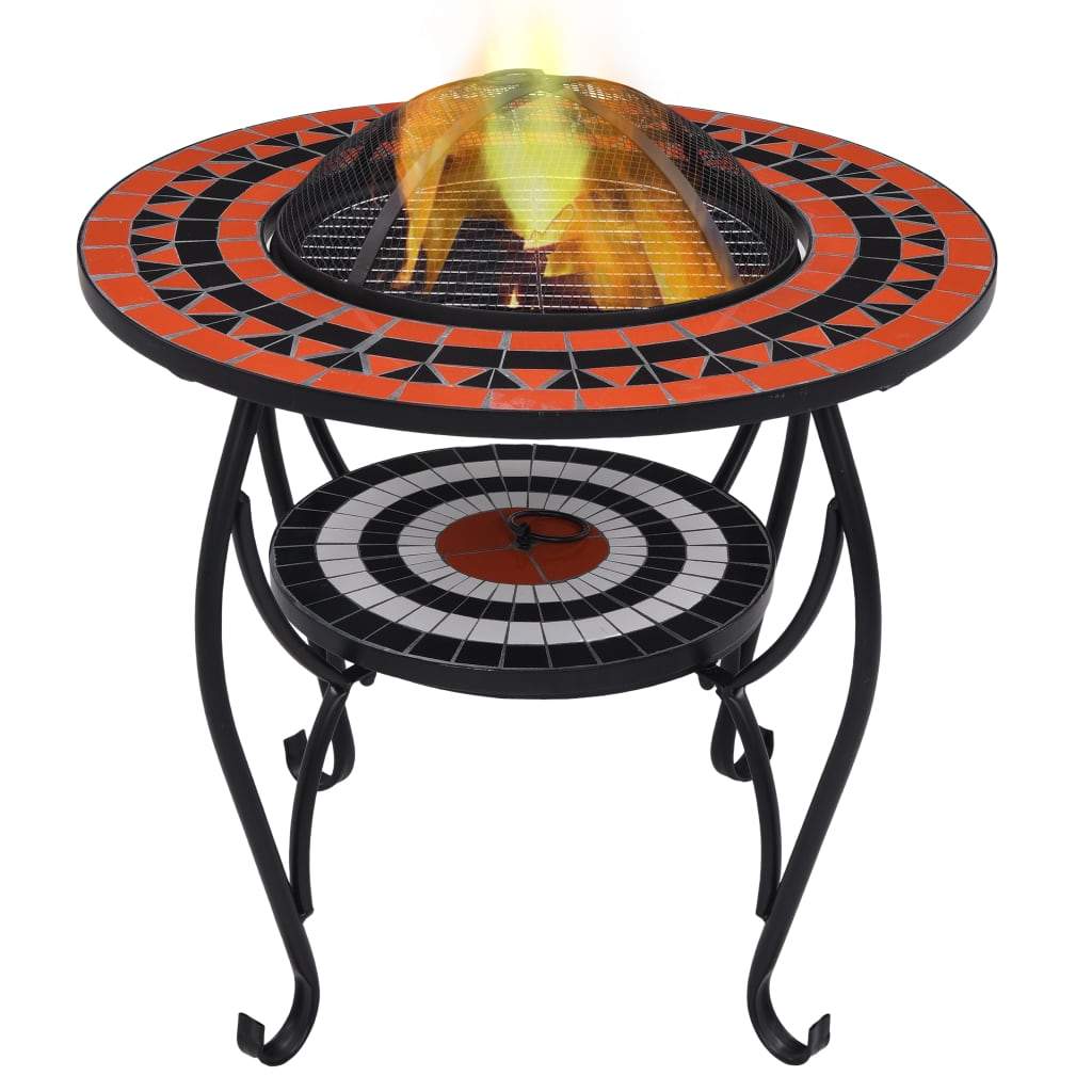 vidaXL Mosaic Fire Pit Table 26.8" Ceramic Fireplace Heater Multi Designs-9