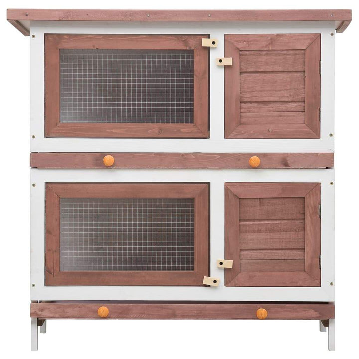 vidaXL Outdoor Rabbit Hutch 4-Door Wood Animal Cage Living House Multi Colors-8