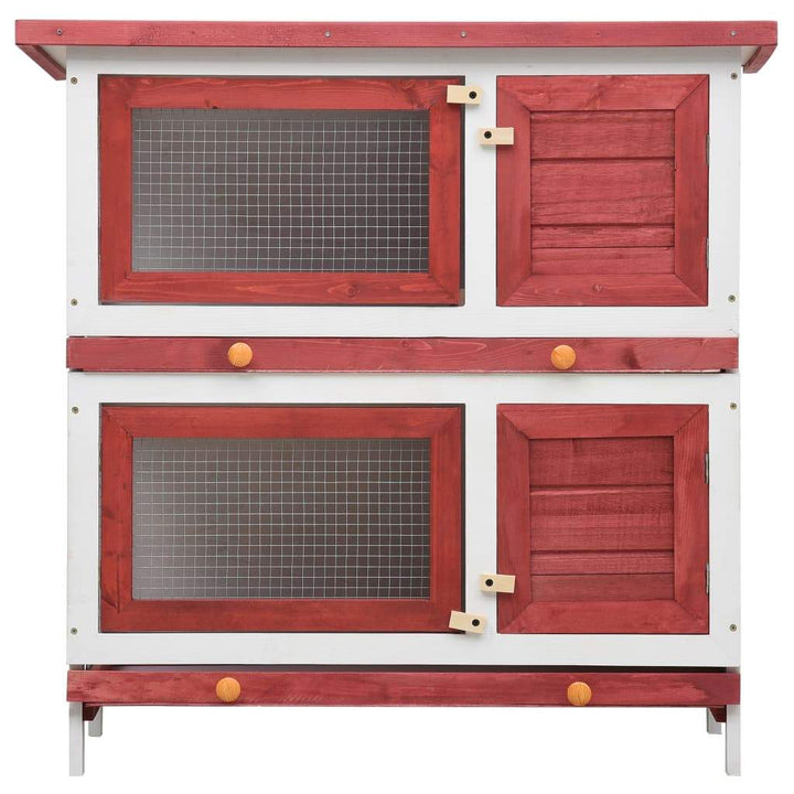 vidaXL Outdoor Rabbit Hutch 4-Door Wood Animal Cage Living House Multi Colors-11