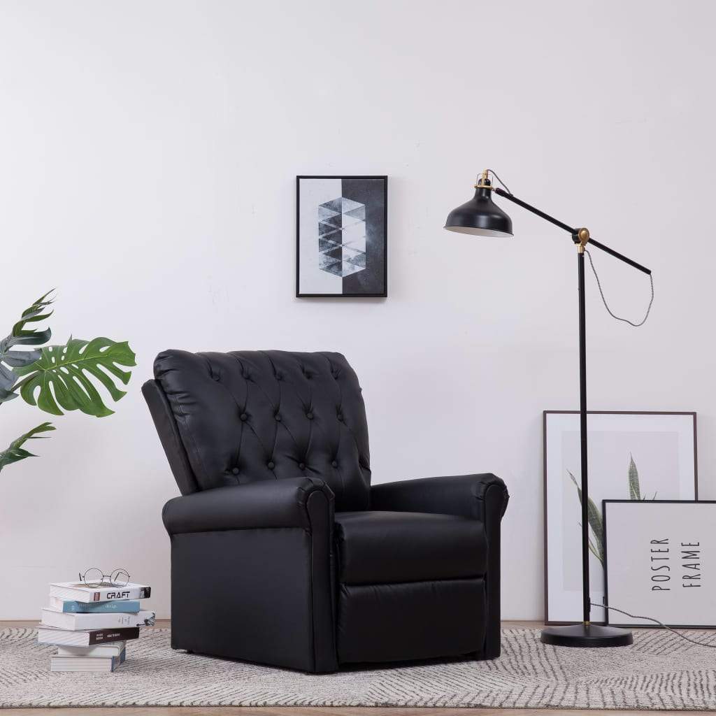 vidaXL Reclining Chair Black Faux Leather-0