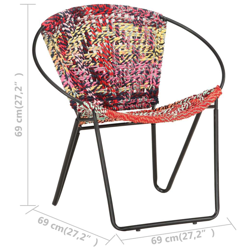 vidaXL Circle Chair Multicolors Chindi Fabric-10