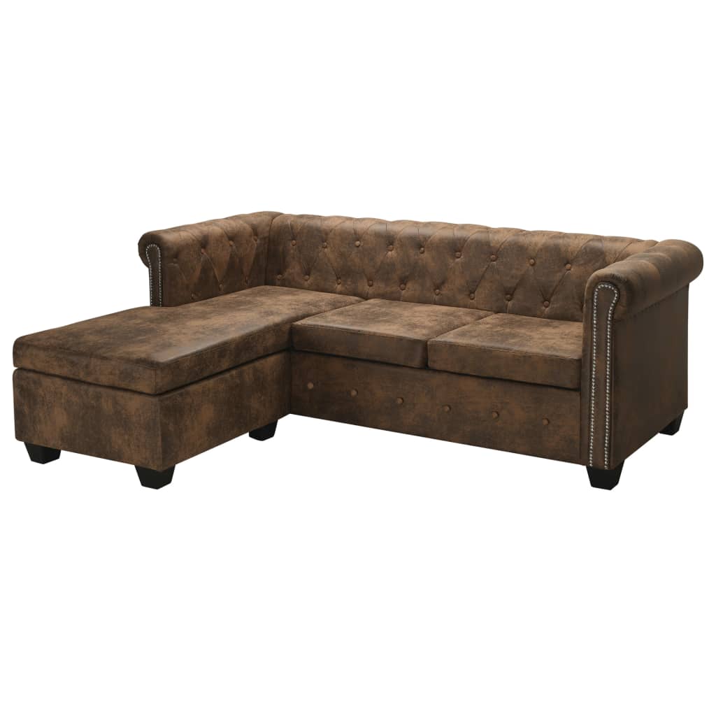 vidaXL L-shaped Chesterfield Sofa Artificial Leather Seat Brown/Black/White-0