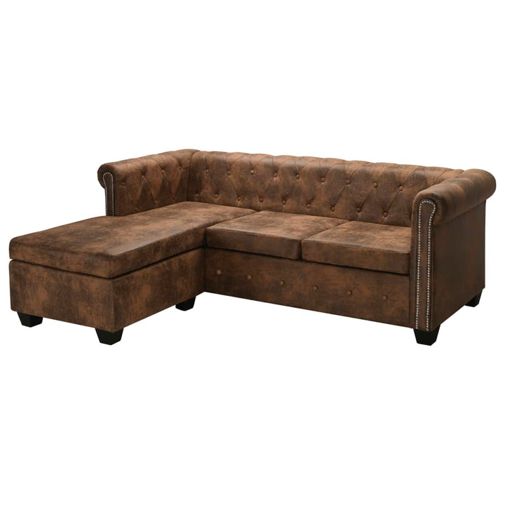 vidaXL L-shaped Chesterfield Sofa Artificial Leather Seat Brown/Black/White-0