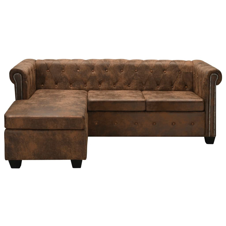 vidaXL L-shaped Chesterfield Sofa Artificial Leather Seat Brown/Black/White-1