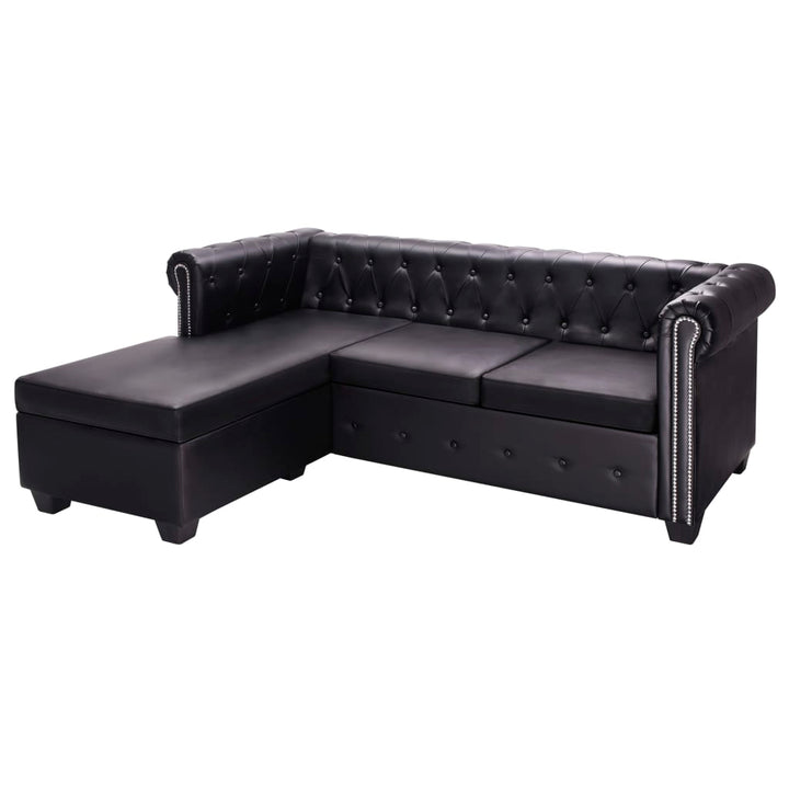 vidaXL L-shaped Chesterfield Sofa Artificial Leather Seat Brown/Black/White-3