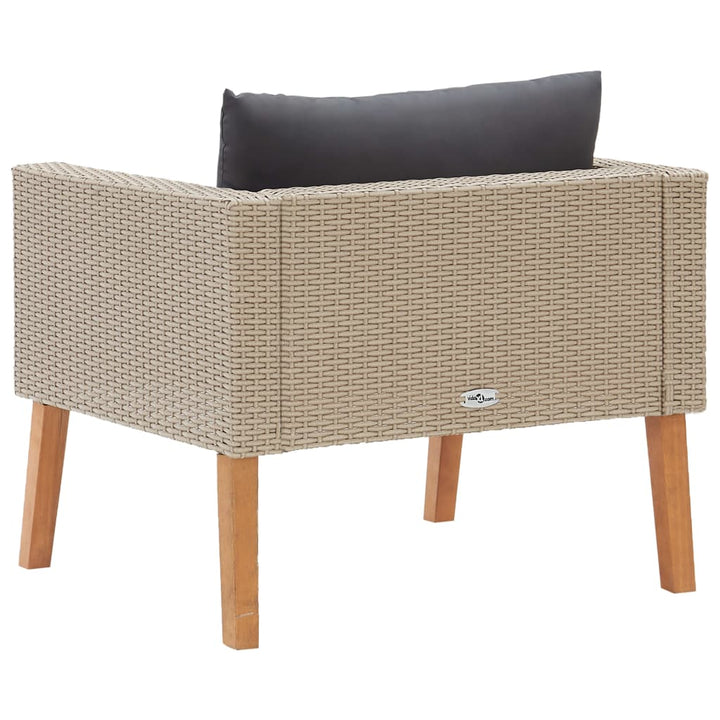 vidaXL Single Patio Sofa with Cushions Poly Rattan Beige-3