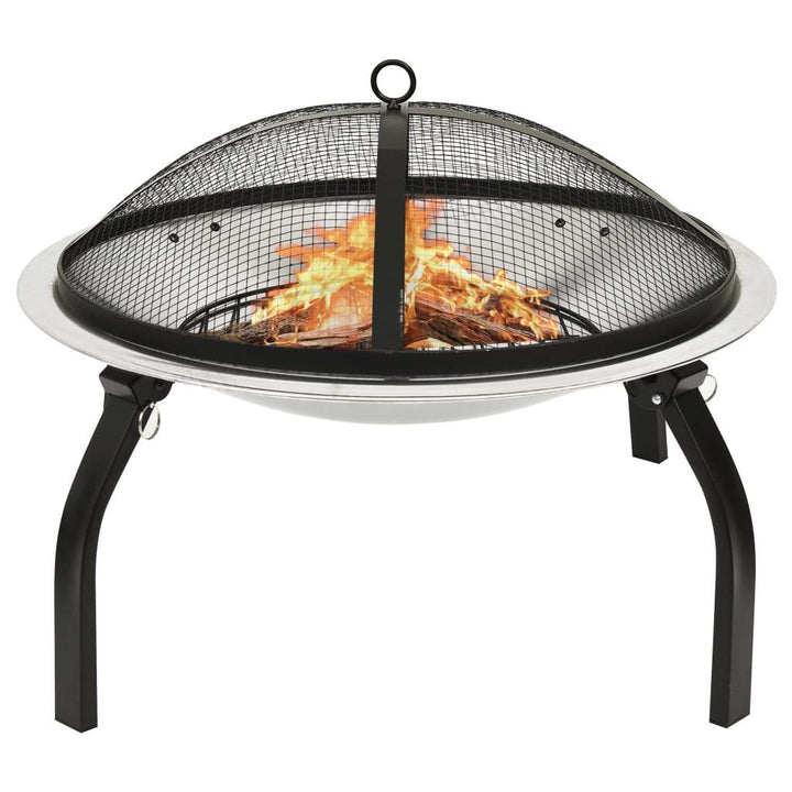 vidaXL 2-in-1 Fire Pit and BBQ with Poker Steel Heater Garden Black/Brown-3