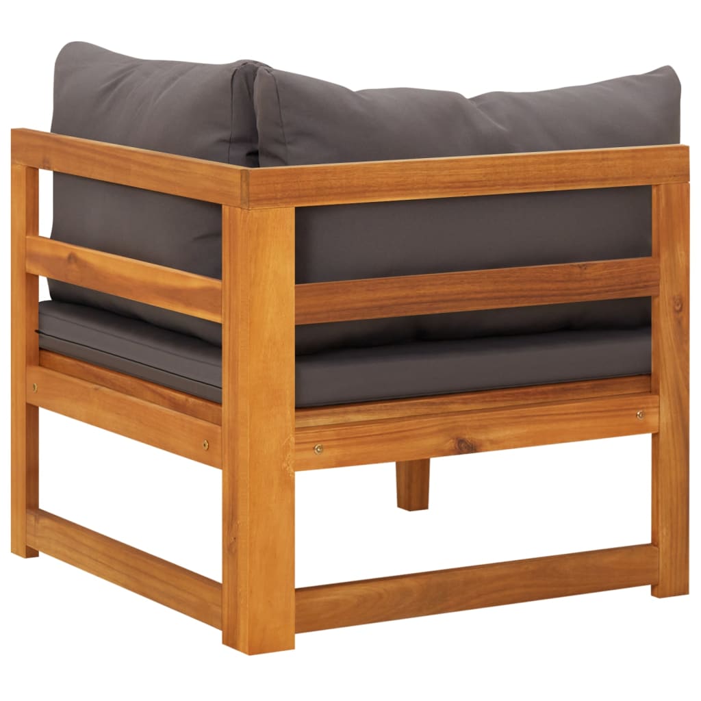 vidaXL Corner Sofa with Dark Gray Cushions Solid Acacia Wood-3