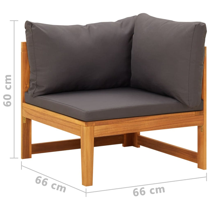 vidaXL Corner Sofa with Dark Gray Cushions Solid Acacia Wood-7