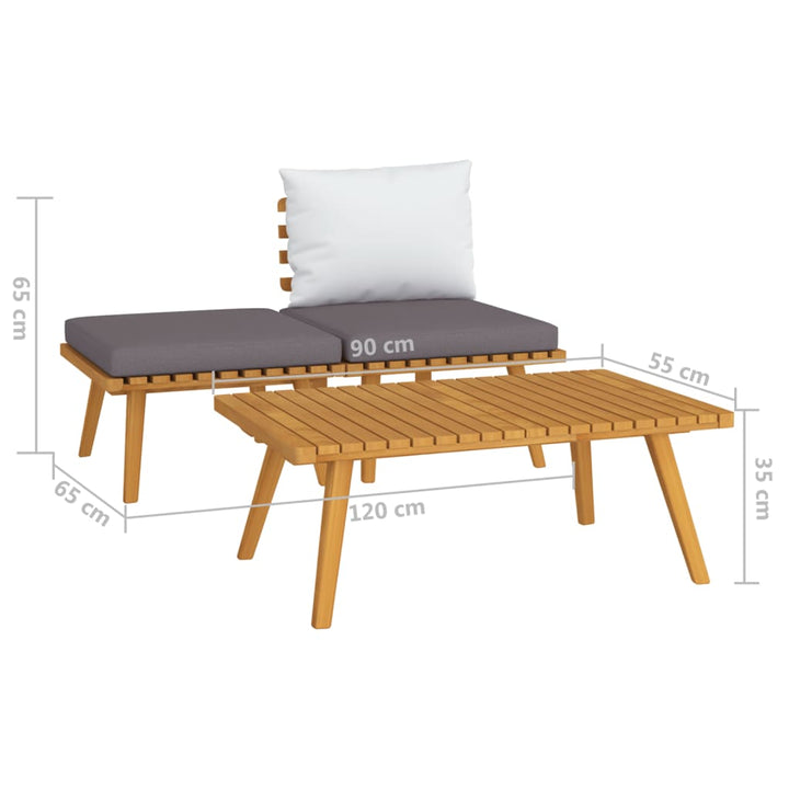vidaXL 3 Piece Patio Lounge Set with Cushions Solid Acacia Wood-5