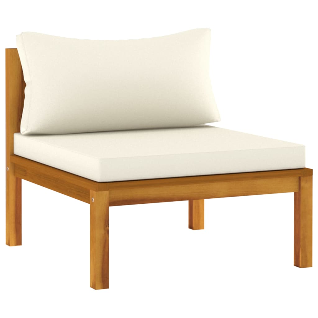 vidaXL 3 Piece Patio Lounge Set with Cream White Cushions Acacia Wood-10