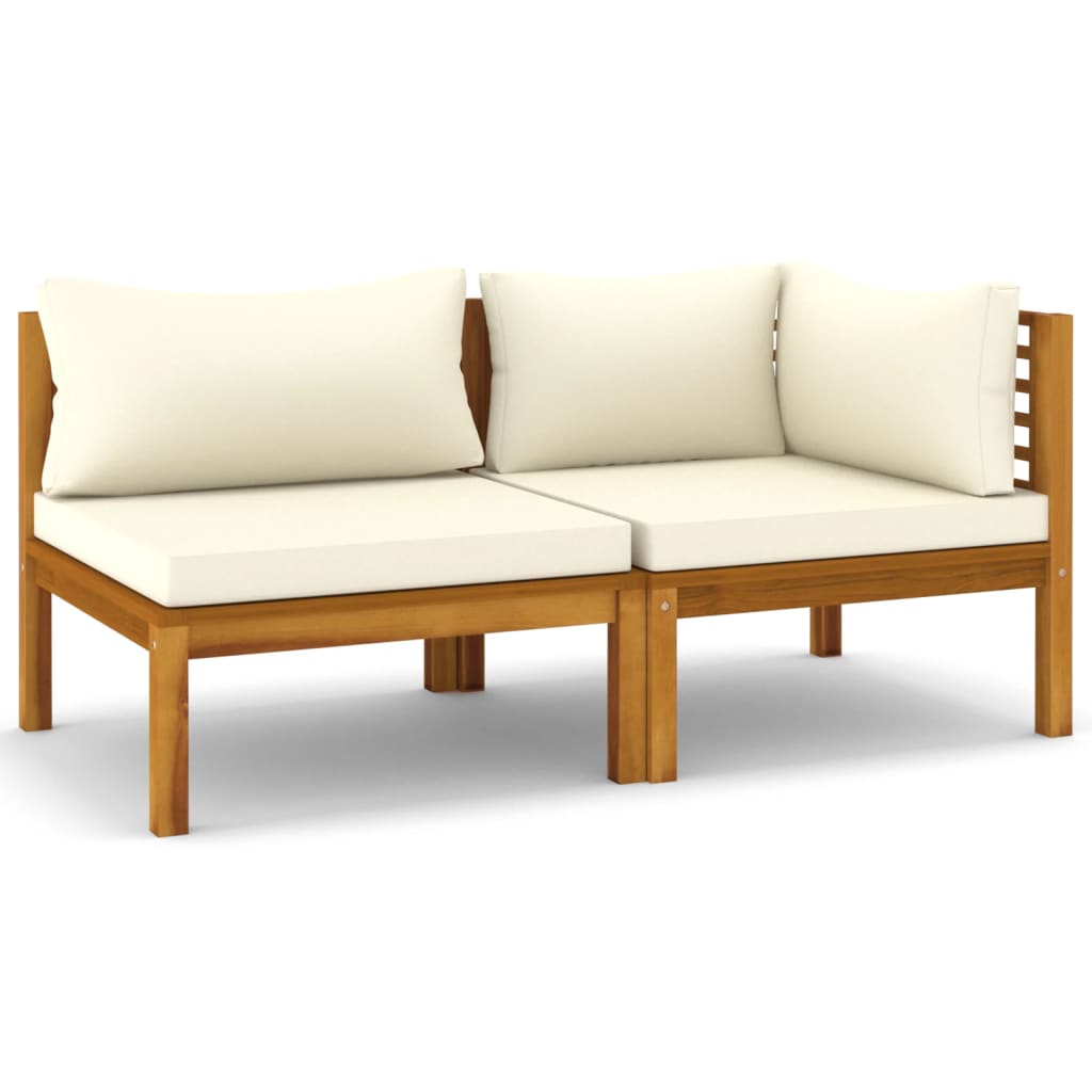 vidaXL 2 Piece Sofa Set with Cream White Cushions Solid Acacia Wood-1