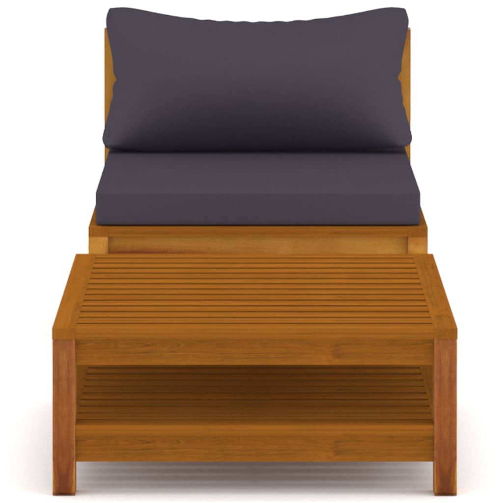 vidaXL 2 Piece Patio Sofa Set with Dark Gray Cushions Acacia Wood-2