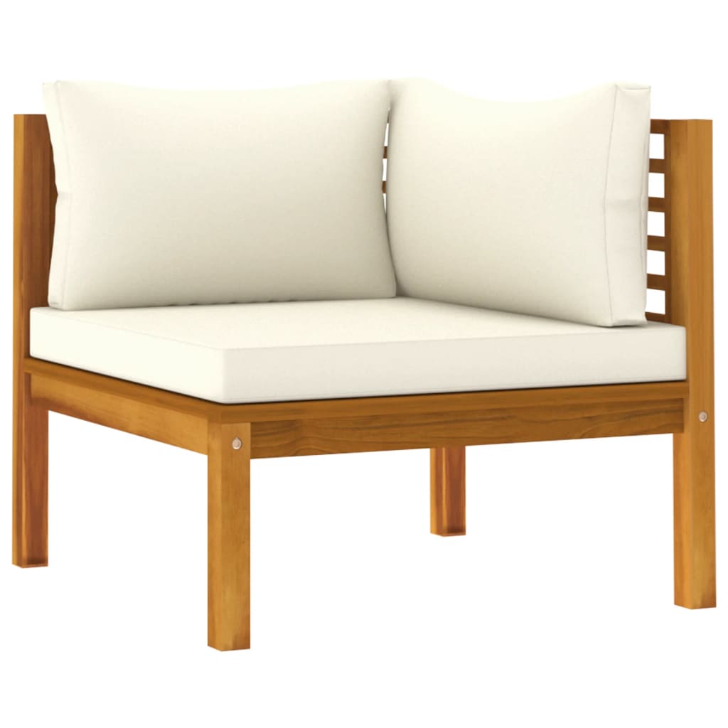vidaXL Sectional Corner Sofa with Cream White Cushion Acacia Wood-1