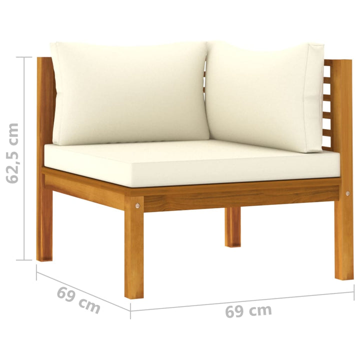 vidaXL Sectional Corner Sofa with Cream White Cushion Acacia Wood-6