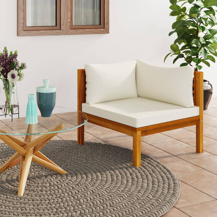 vidaXL Sectional Corner Sofa with Cream White Cushion Acacia Wood-0