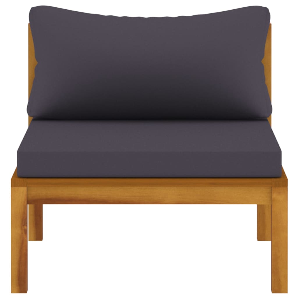 vidaXL Sectional Middle Sofa with Dark Gray Cushions Solid Acacia Wood-2
