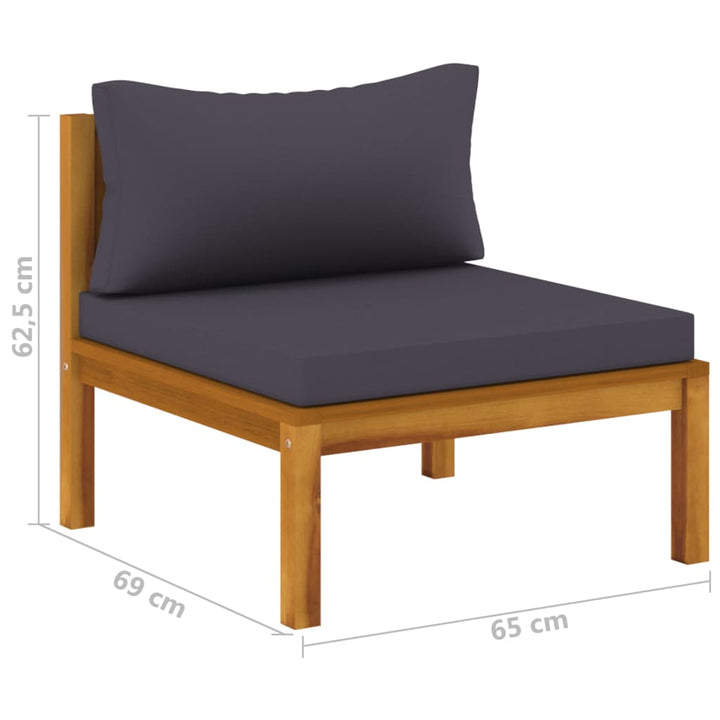 vidaXL Sectional Middle Sofa with Dark Gray Cushions Solid Acacia Wood-6