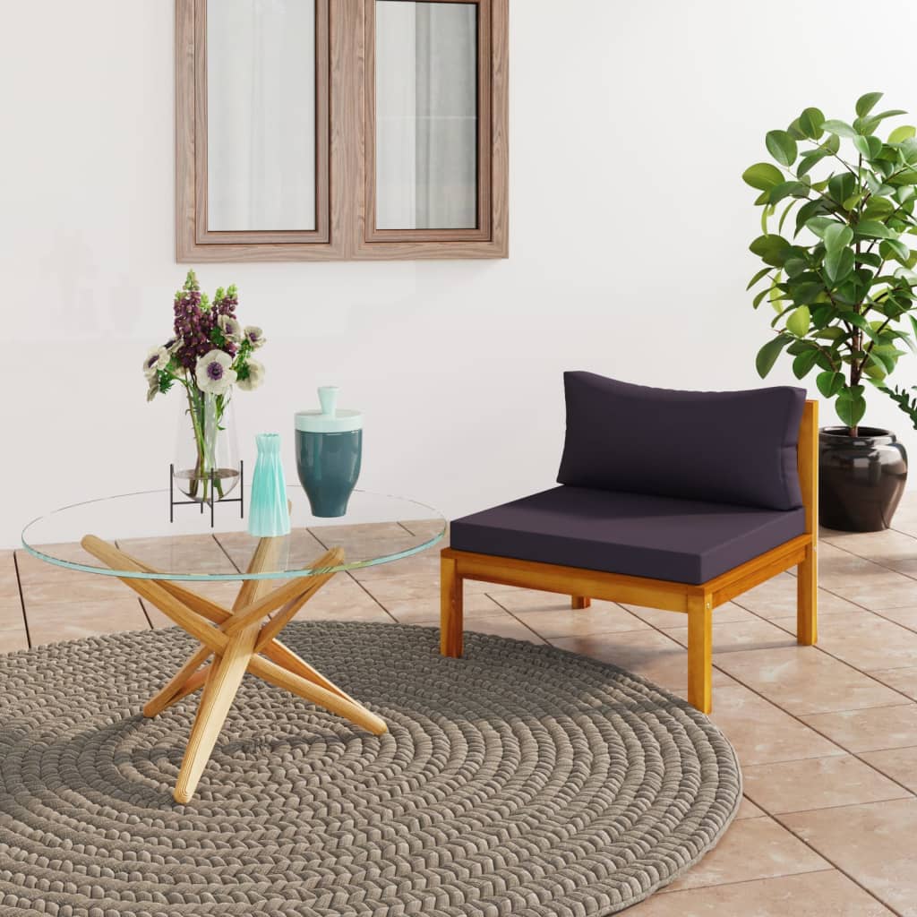 vidaXL Sectional Middle Sofa with Dark Gray Cushions Solid Acacia Wood-0
