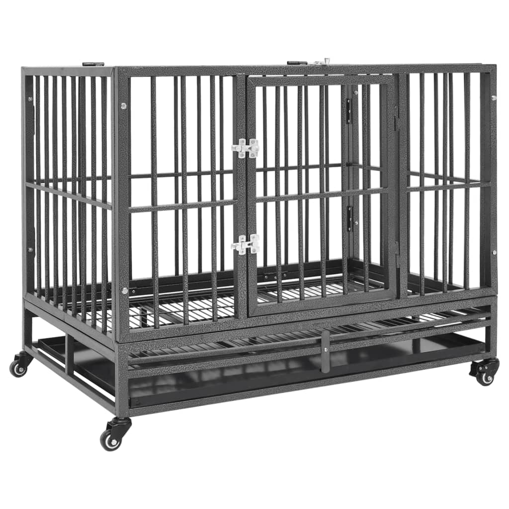 vidaXL Dog Cage with Wheels Steel Kennel 36.2"x24.4"x29.9"/40.2"x28.3"x33.5"-0
