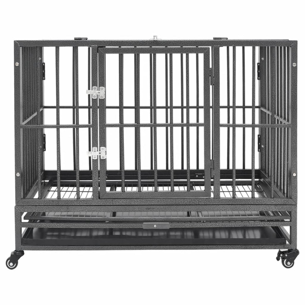vidaXL Dog Cage with Wheels Steel Kennel 36.2"x24.4"x29.9"/40.2"x28.3"x33.5"-1