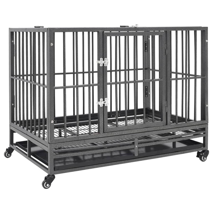 vidaXL Dog Cage with Wheels Steel Kennel 36.2"x24.4"x29.9"/40.2"x28.3"x33.5"-3