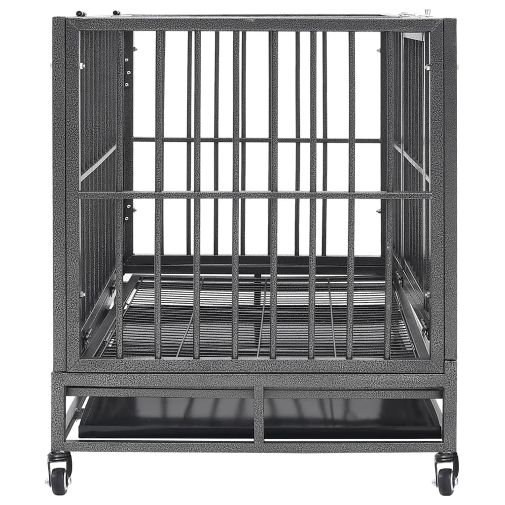 vidaXL Dog Cage with Wheels Steel Kennel 36.2"x24.4"x29.9"/40.2"x28.3"x33.5"-5