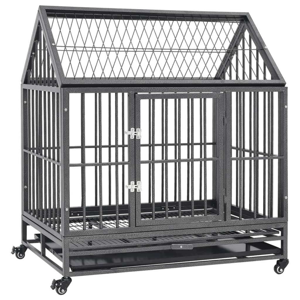 vidaXL Dog Cage with Wheels and Roof Steel 36.2"x24.4"x41.7"-0