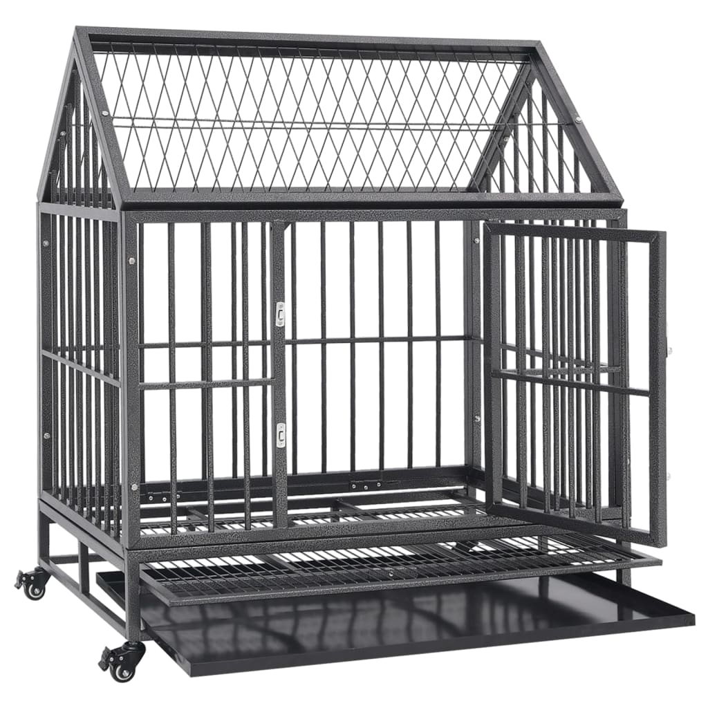 vidaXL Dog Cage with Wheels and Roof Steel 36.2"x24.4"x41.7"-2