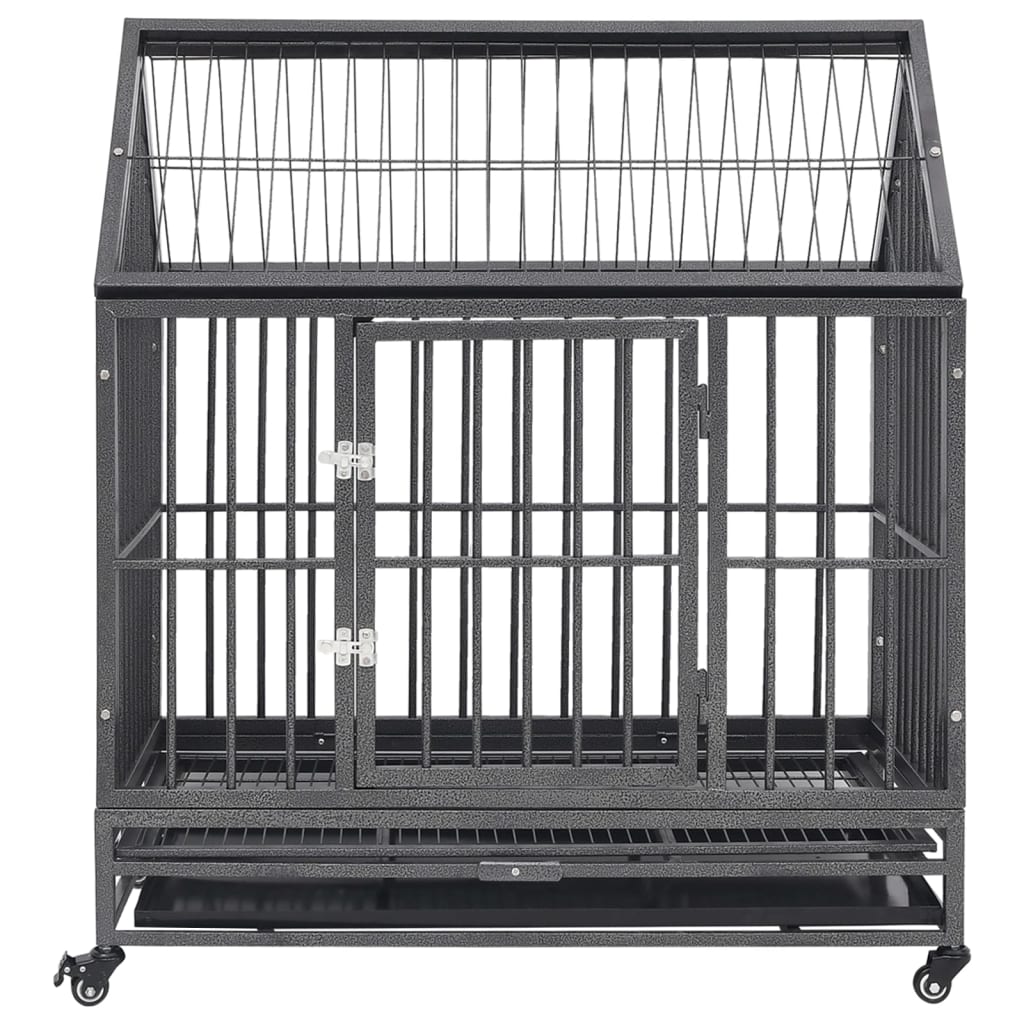 vidaXL Dog Cage with Wheels and Roof Steel 36.2"x24.4"x41.7"-3