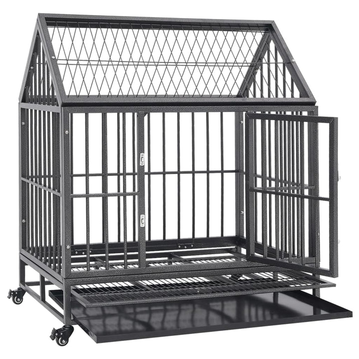 vidaXL Dog Cage with Wheels and Roof Steel 36.2"x24.4"x41.7"-4