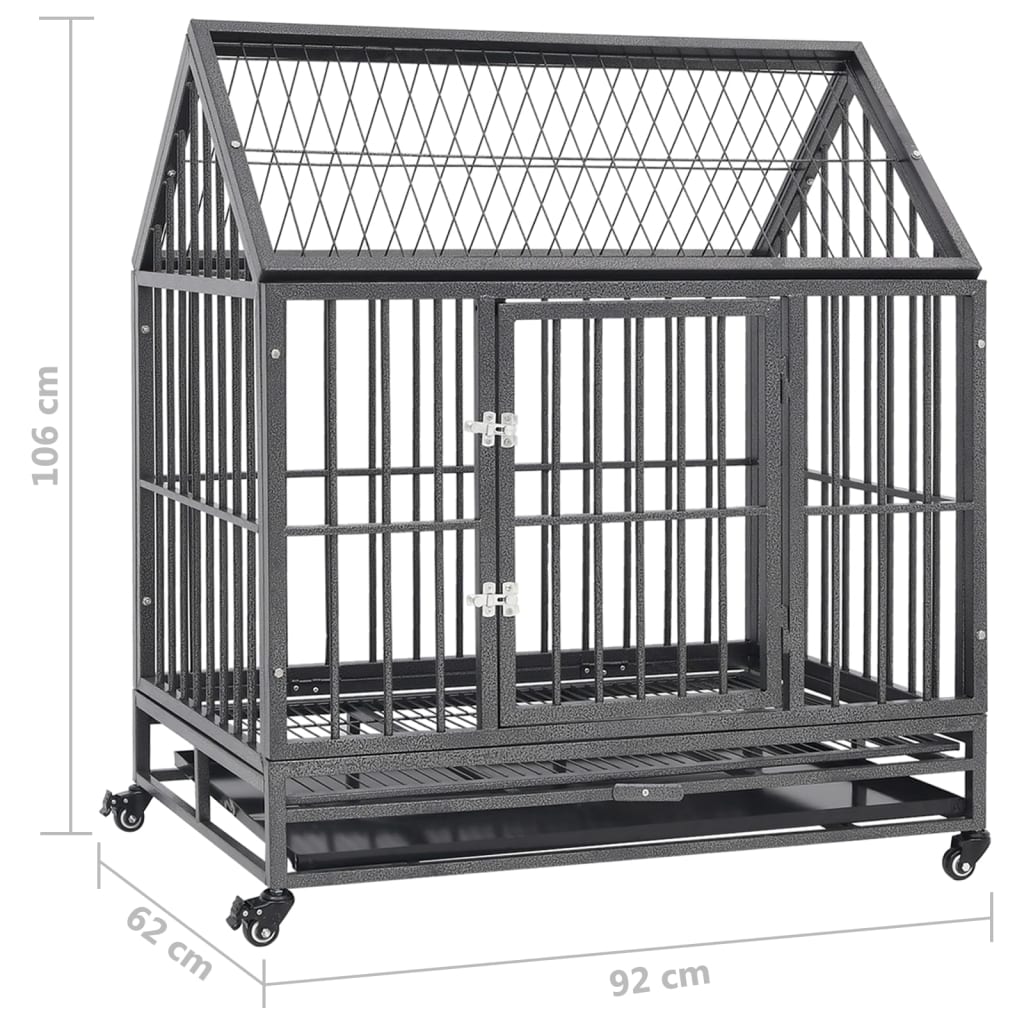 vidaXL Dog Cage with Wheels and Roof Steel 36.2"x24.4"x41.7"-7