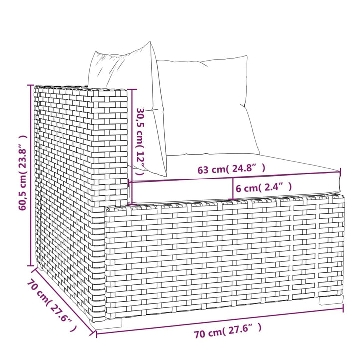 vidaXL 3-Seater Sofa with Cushions Gray Poly Rattan-5