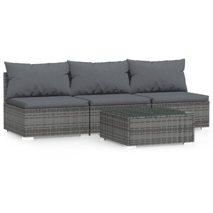 vidaXL 4 Piece Patio Lounge Set with Cushions Gray Poly Rattan-1