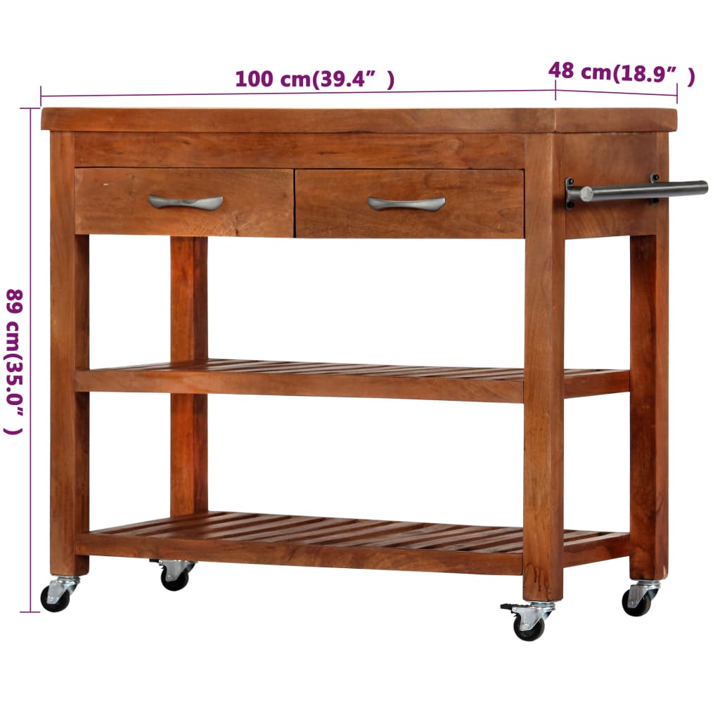 vidaXL Kitchen Trolley 39.4"x18.9"x35" Solid Wood Acacia-6