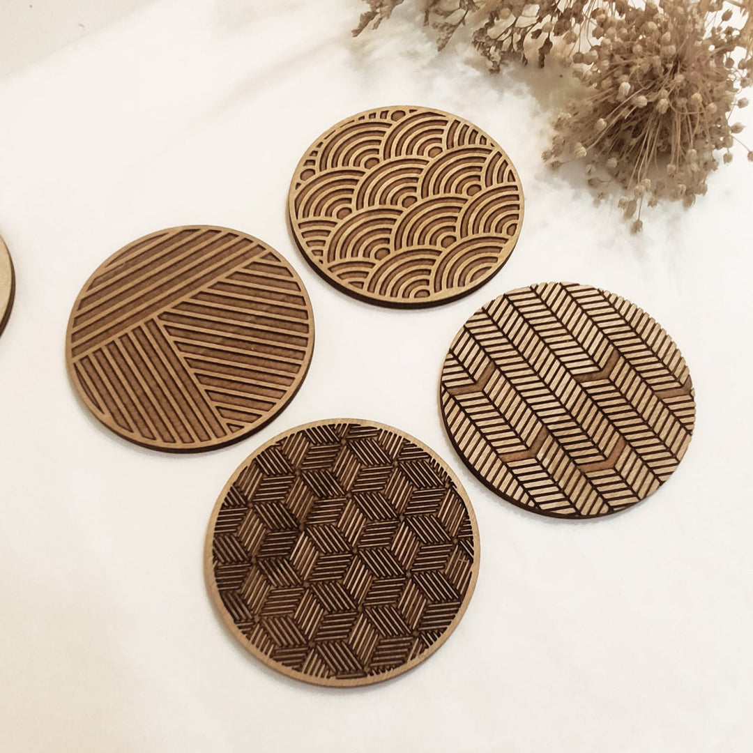 Set of 4 Geometric Wooden Coasters - Handmade Gift - Housewarming - Wood Kitchenware-1