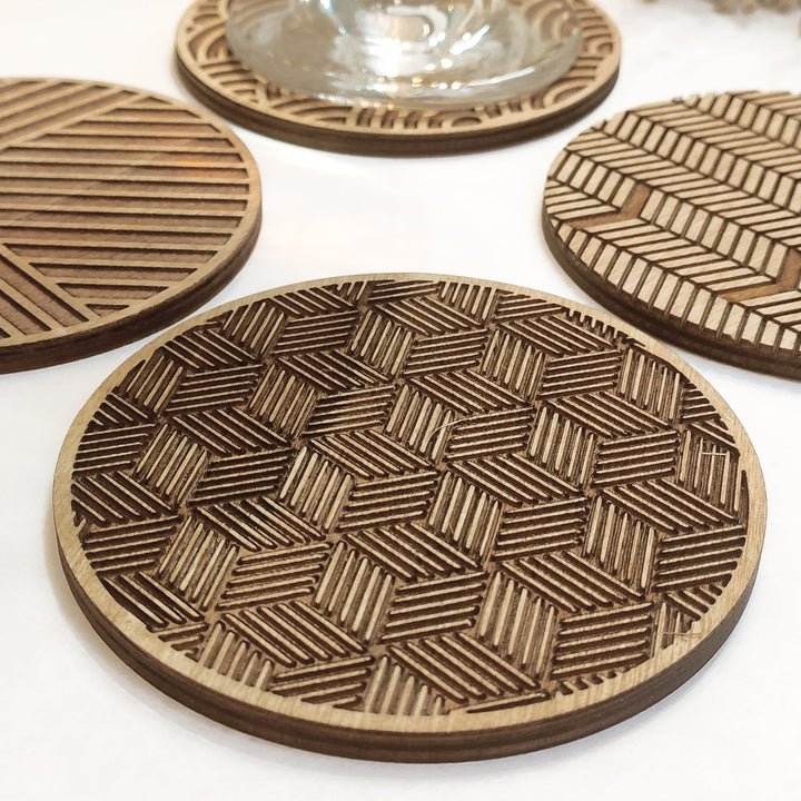 Set of 4 Geometric Wooden Coasters - Handmade Gift - Housewarming - Wood Kitchenware-2